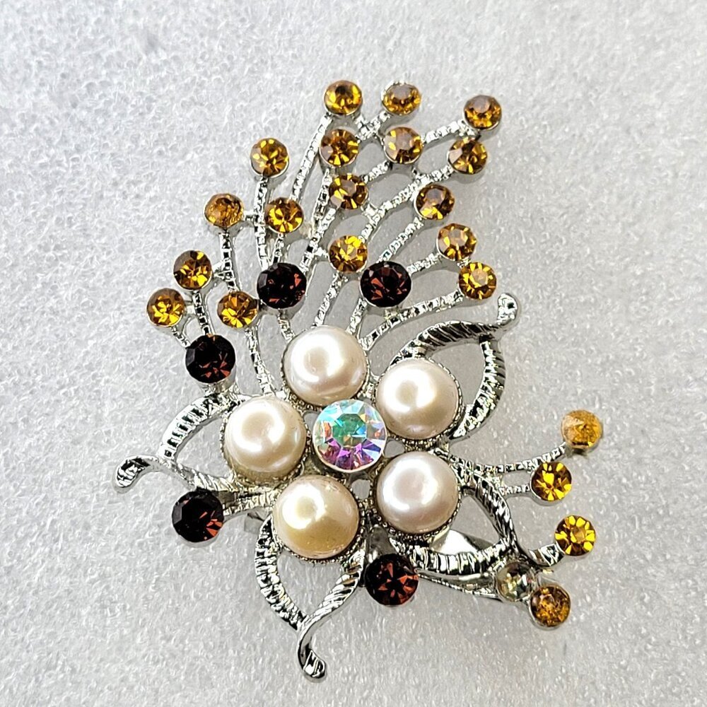 Citrine Rhinestones Flower Spray Brooch
